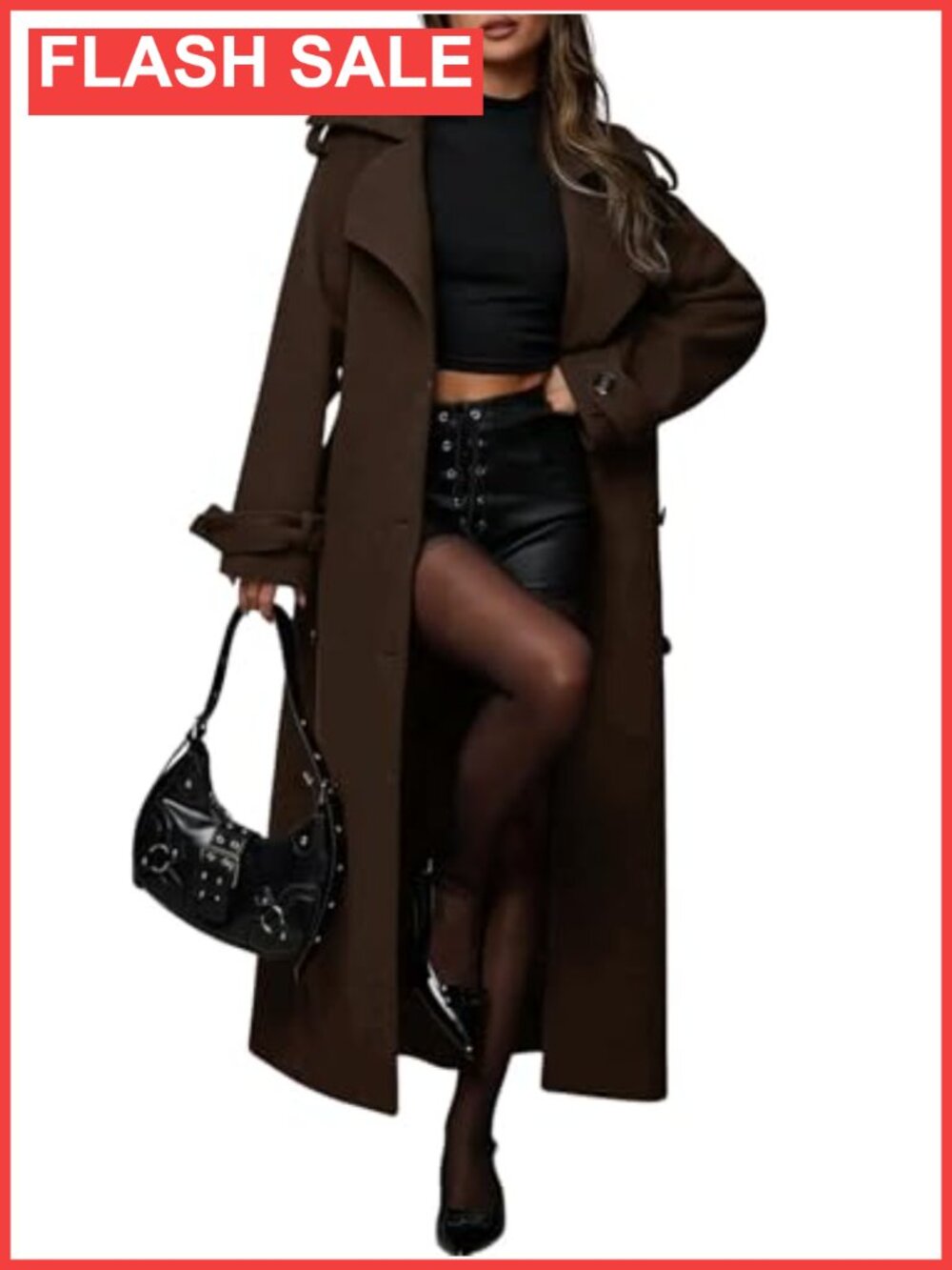 Wool Blend Midi Double Breasted Belted Trench Coat